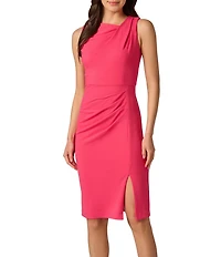 Adrianna Papell Asymmetrical Neck Crepe Midi Dress