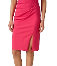 Adrianna Papell Asymmetrical Neck Crepe Midi Dress