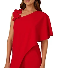 Adrianna Papell Asymmetrical Neck Floral Applique Crepe Drape Front Jumpsuit