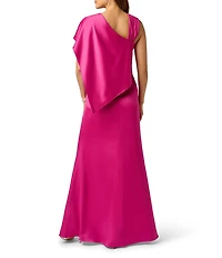 Adrianna Papell Asymmetrical Neck Satin Crepe Draped Gown