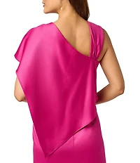 Adrianna Papell Asymmetrical Neck Satin Crepe Draped Gown