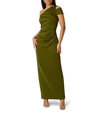 Adrianna Papell Asymmetrical Neck Side Ruched Scuba Column Gown