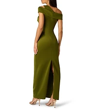 Adrianna Papell Asymmetrical Neck Side Ruched Scuba Column Gown