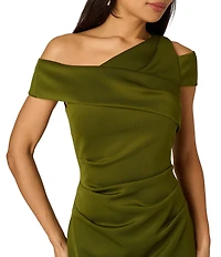 Adrianna Papell Asymmetrical Neck Side Ruched Scuba Column Gown