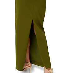 Adrianna Papell Asymmetrical Neck Side Ruched Scuba Column Gown