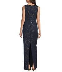 Adrianna Papell Asymmetrical Sleeveless Jacquard Metallic Floral Gown