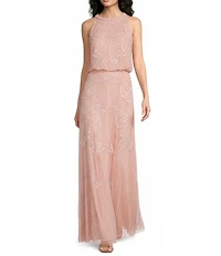 Adrianna Papell Bead Halter Neck Sleeveless Blouson Long Dress