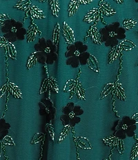 Adrianna Papell Beaded 3D Floral Mesh V-Neck Sleeveless Gown