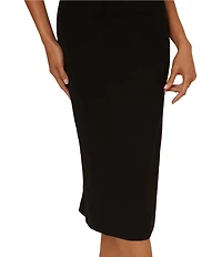 Adrianna Papell Beaded Crepe Asymmetrical Neck One Shoulder Cap Sleeve Sheath Midi Dress