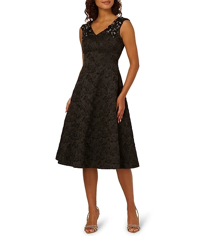 Adrianna Papell Beaded Jacquard Sleeveless Midi Dress