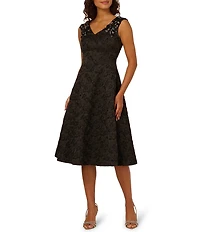 Adrianna Papell Beaded Jacquard Sleeveless Midi Dress