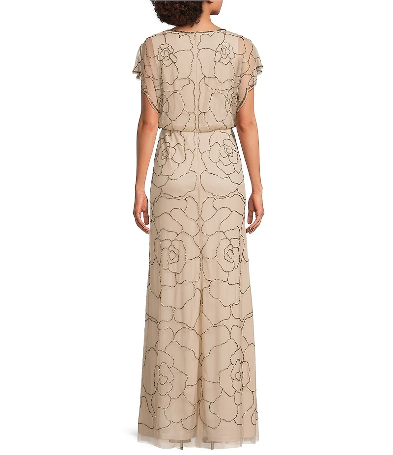 Adrianna Papell Beaded Mesh Dolman Sleeve Blouson Gown