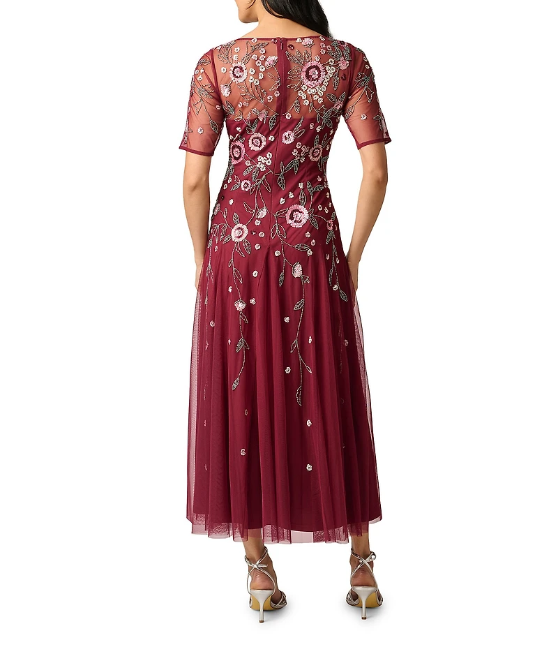 Adrianna Papell Beaded Mesh Midi Dress