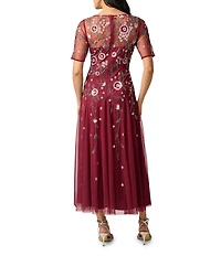 Adrianna Papell Beaded Mesh Midi Dress