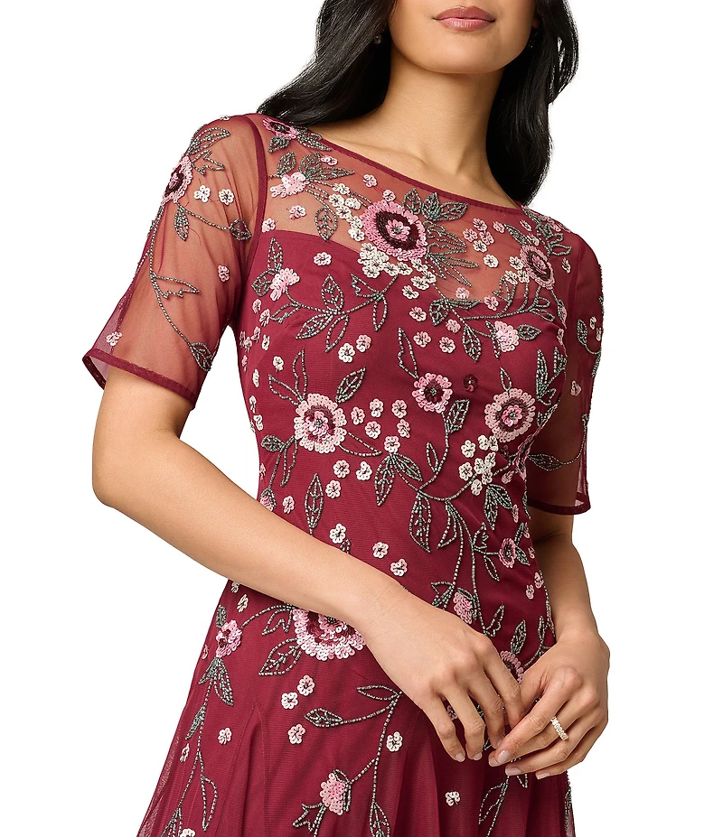 Adrianna Papell Beaded Mesh Midi Dress