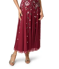 Adrianna Papell Beaded Mesh Midi Dress
