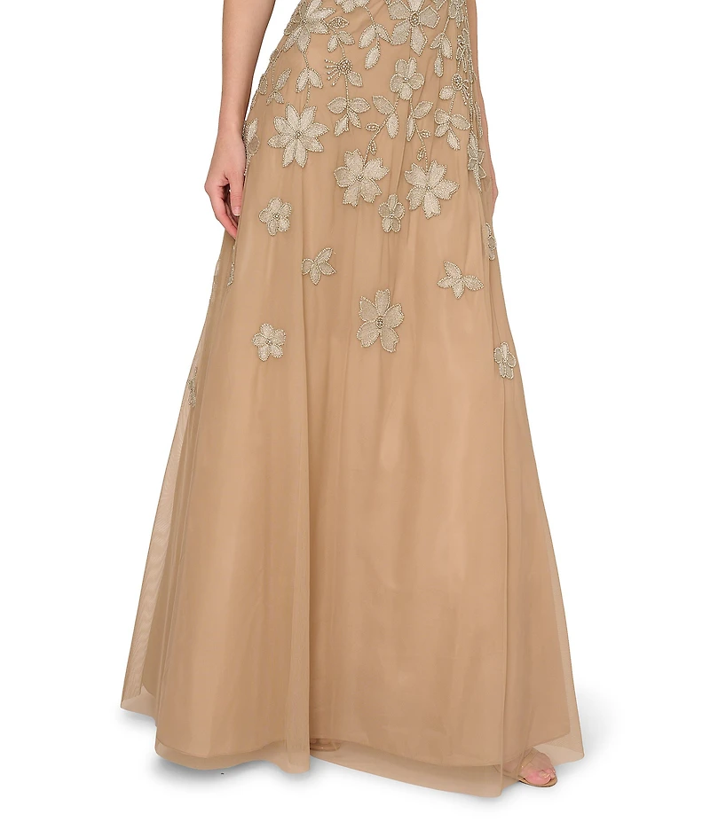 Adrianna Papell Beaded Mesh Strapless A-Line Dress