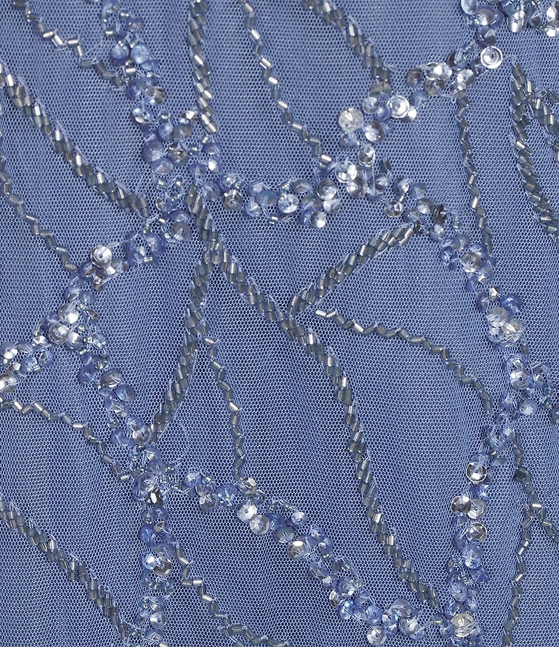 Adrianna Papell Beaded Mesh Surplice V-Neck Short Dolman Sleeve Fit & Flare Gown