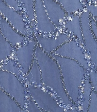 Adrianna Papell Beaded Mesh Surplice V-Neck Short Dolman Sleeve Fit & Flare Gown