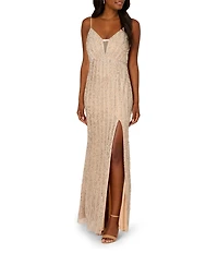 Adrianna Papell Beaded Mesh Sweetheart Neck Sleeveless Mermaid Gown