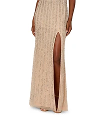 Adrianna Papell Beaded Mesh Sweetheart Neck Sleeveless Mermaid Gown