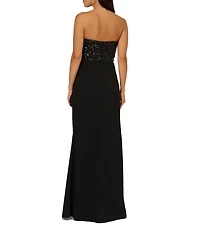 Adrianna Papell Beaded Mesh Sweetheart Strapless Ruffle Gown