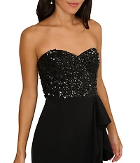 Adrianna Papell Beaded Mesh Sweetheart Strapless Ruffle Gown