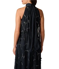 Adrianna Papell Beaded Mesh Trapeze Halter Neck Gown