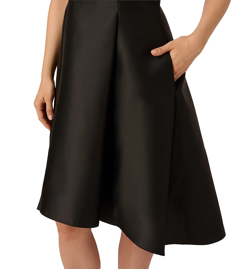 Adrianna Papell Beaded Rhinestone Neck Sleeveless Mikado Hi-Low Dress