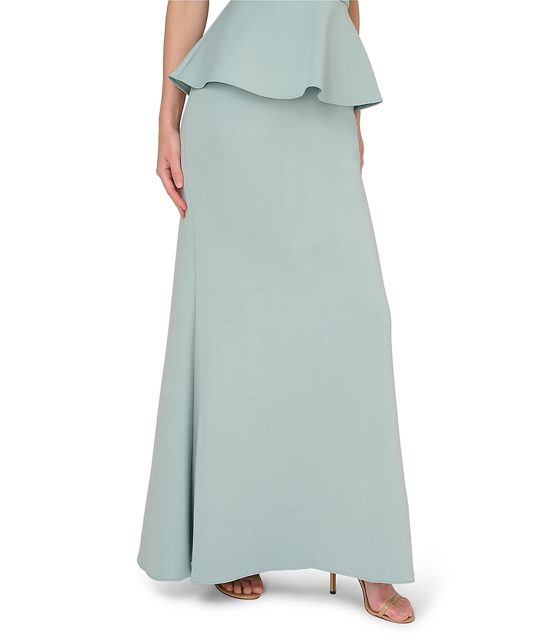 Adrianna Papell Beaded Scuba Halter Mock Neck Sleeveless Peplum Gown