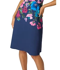 Adrianna Papell Border Floral Print Sleeveless Twill Dress