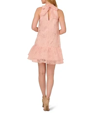 Adrianna Papell Burnout Floral Print Halter Neck Sleeveless Shift Mini Dress
