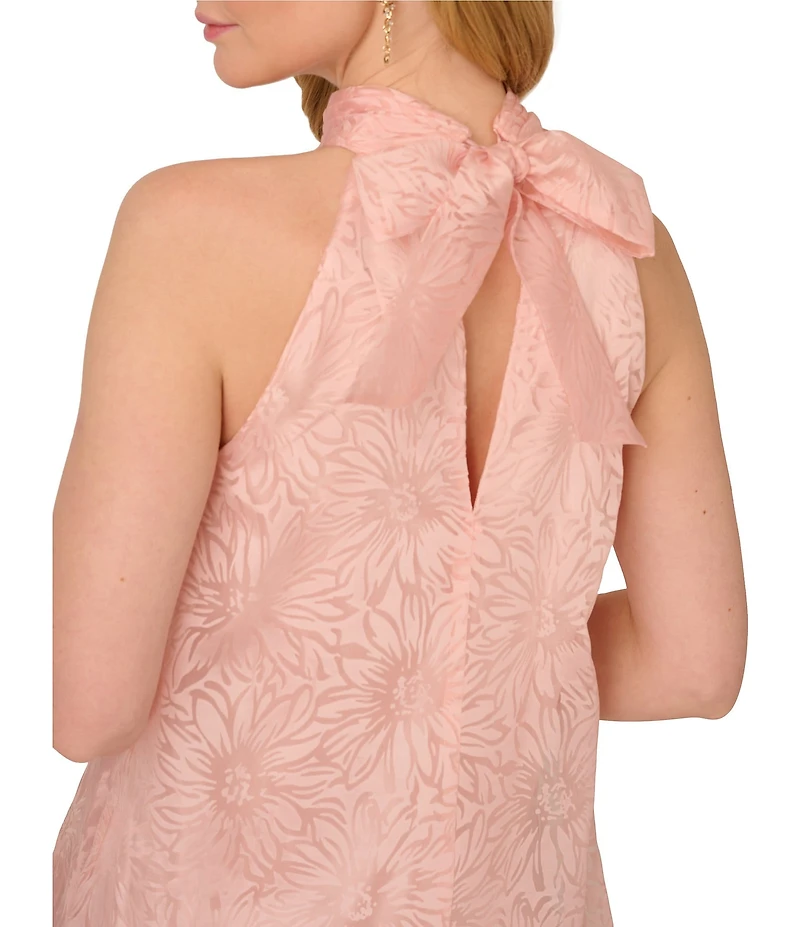 Adrianna Papell Burnout Floral Print Halter Neck Sleeveless Shift Mini Dress