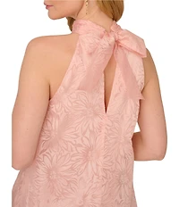 Adrianna Papell Burnout Floral Print Halter Neck Sleeveless Shift Mini Dress