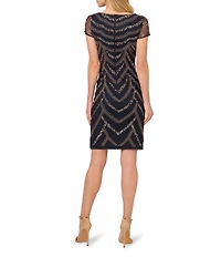 Adrianna Papell Cap Sleeve Boat Neck Beaded Dress