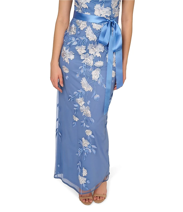 sachin and babi light blue dress Black and Silver Embroidered Floral Adrianna Papell Vintage Maxi Gown