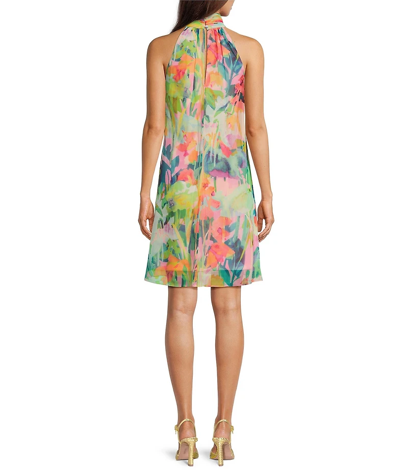 Adrianna Papell Chiffon Floral Print Halter Neck Sleeveless Shift Mini Dress