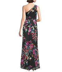 Adrianna Papell Chiffon One Shoulder Floral Print Sheath Gown