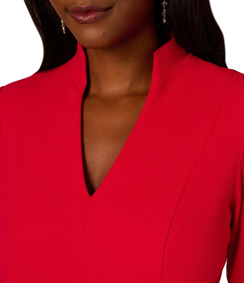 Adrianna Papell Collar V-Neck 3/4 Sleeve Tie Front Dress