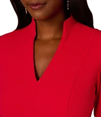 Adrianna Papell Collar V-Neck 3/4 Sleeve Tie Front Dress