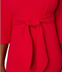 Adrianna Papell Collar V-Neck 3/4 Sleeve Tie Front Dress
