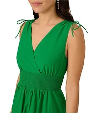 Adrianna Papell Cotton V Neck Sleeveless Eyelet Hem Midi Dress