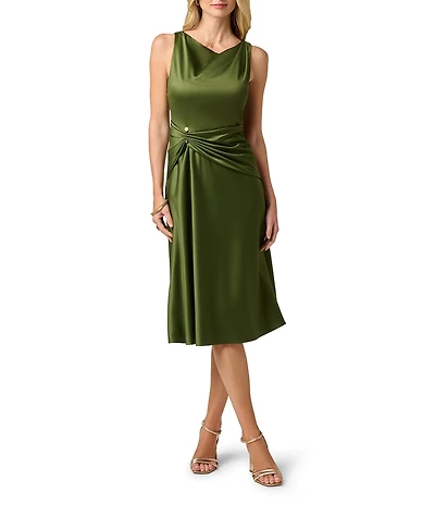 Adrianna Papell Cowl Neck Sleeveless Satin Crepe Midi Dress