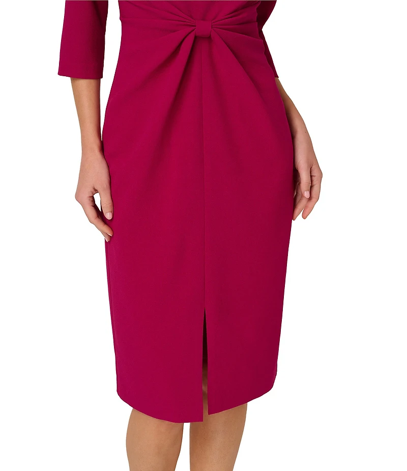 Adrianna Papell Crepe 3/4 Sleeve Twist Front Beaded Boat Neck Shift Dress