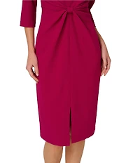 Adrianna Papell Crepe 3/4 Sleeve Twist Front Beaded Boat Neck Shift Dress