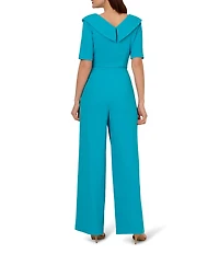 Adrianna Papell Crepe Asymmetrical Neck Short Sleeve Jumpsuit