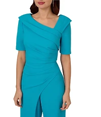 Adrianna Papell Crepe Asymmetrical Neck Short Sleeve Jumpsuit