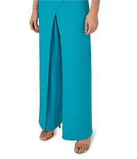 Adrianna Papell Crepe Asymmetrical Neck Short Sleeve Jumpsuit