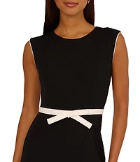 Adrianna Papell Crepe Boat Neck Sleeveless Contrast Bow Trim Sheath Knee Length Dress