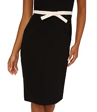 Adrianna Papell Crepe Boat Neck Sleeveless Contrast Bow Trim Sheath Knee Length Dress
